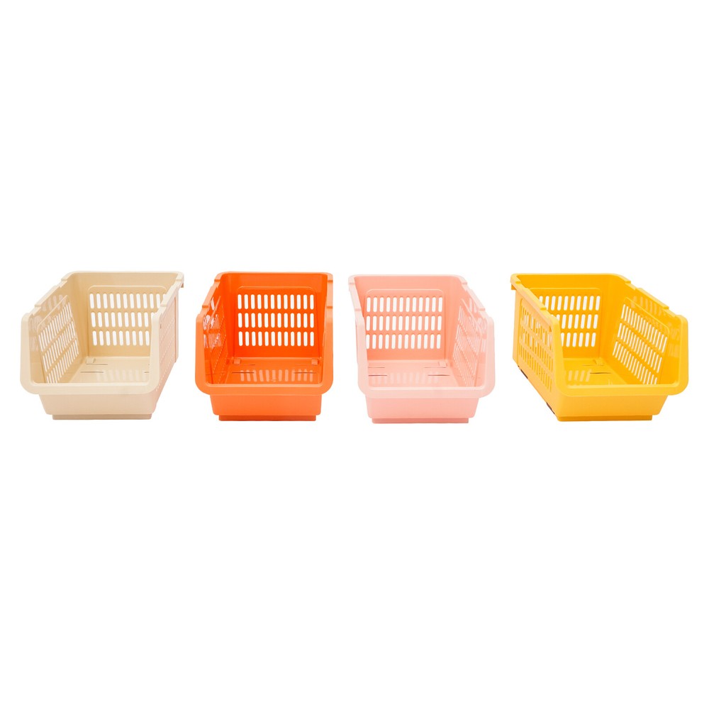 4PCS Movable Storage Baskets PP Stackable Organizers For Book,Toys Macaron color