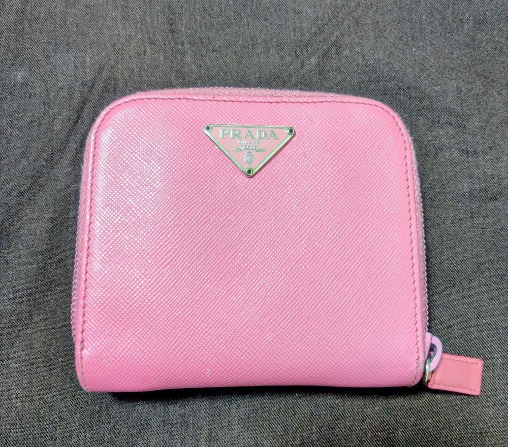 PRADA Pink Logo Button Folding Credit Card excellent gift