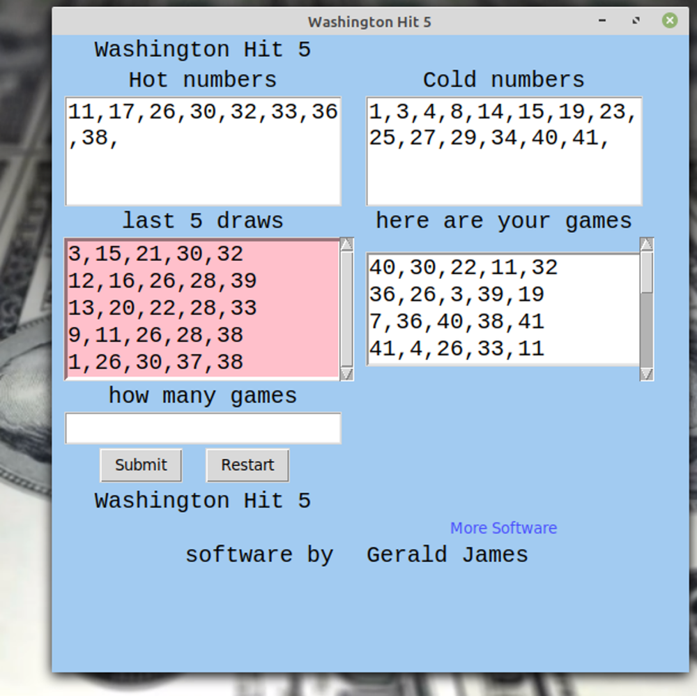 Washington Hit 5 Lottery Numbers software DVD for Windows 7 & 8 & 10