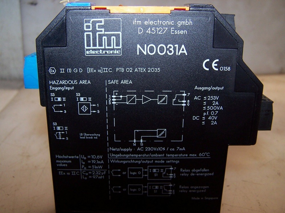 IFM ELECTRONICS N0031A SWITCHING AMPLIFIER INTRINSICALLY SAFE