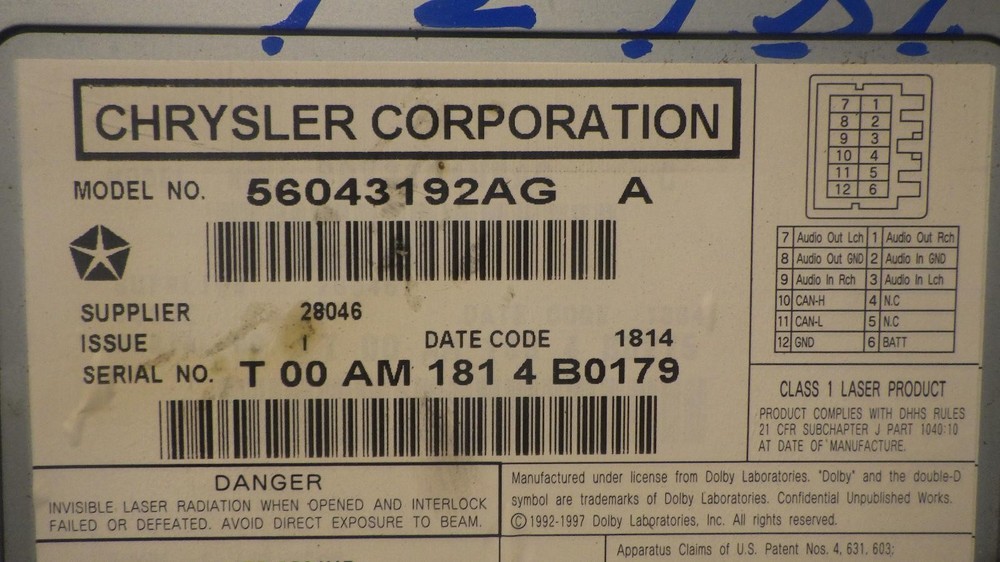 05 DODGE DURANGO Info Screen 56043192AG