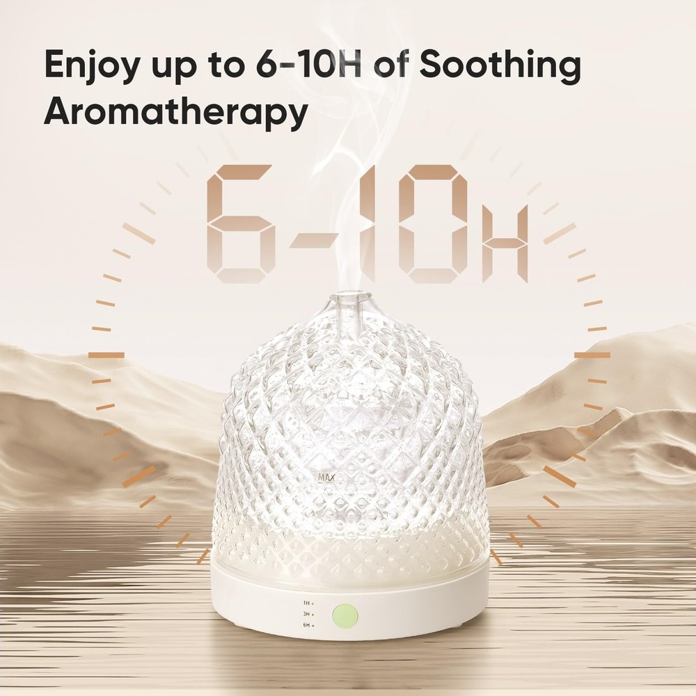 Glass Essential Oil Diffuser, 200ml Ultrasonic Aroma Diffusers with Glass Res...