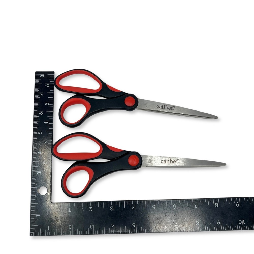 Caliber Multi-Purpose Scissors, Red & Black Soft Grip, Stainless, 2 Pcs