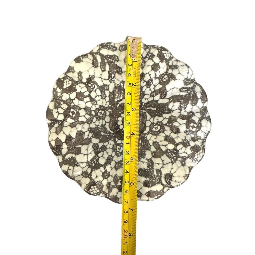 White Snowflake Design In Clear Glass Small Candy Dish Beautiful Pattern 7” EUC