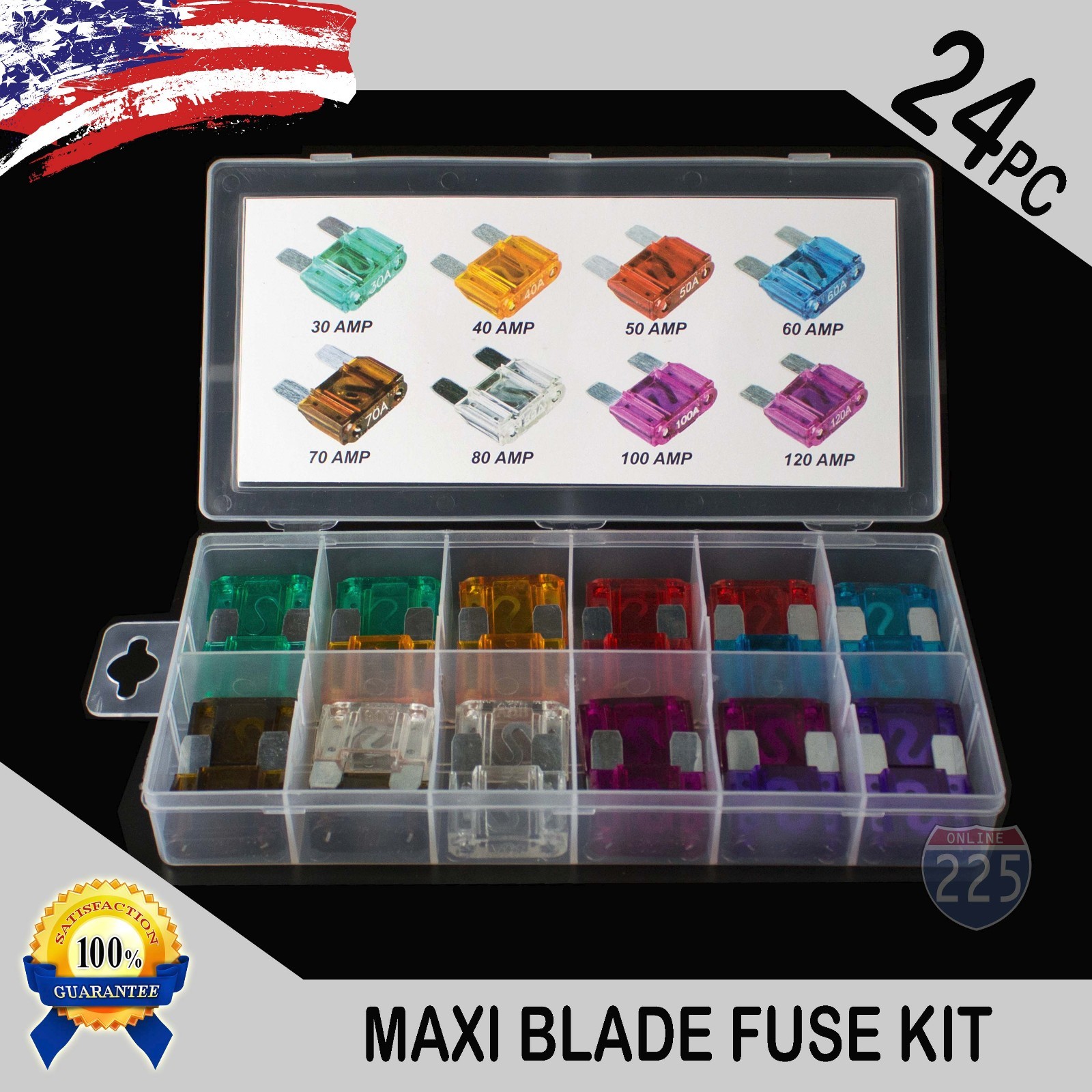 24 Pack Large MAXI / APX Blade Fuse Assortment Auto Car Truck SUV AMP FUSES Kit