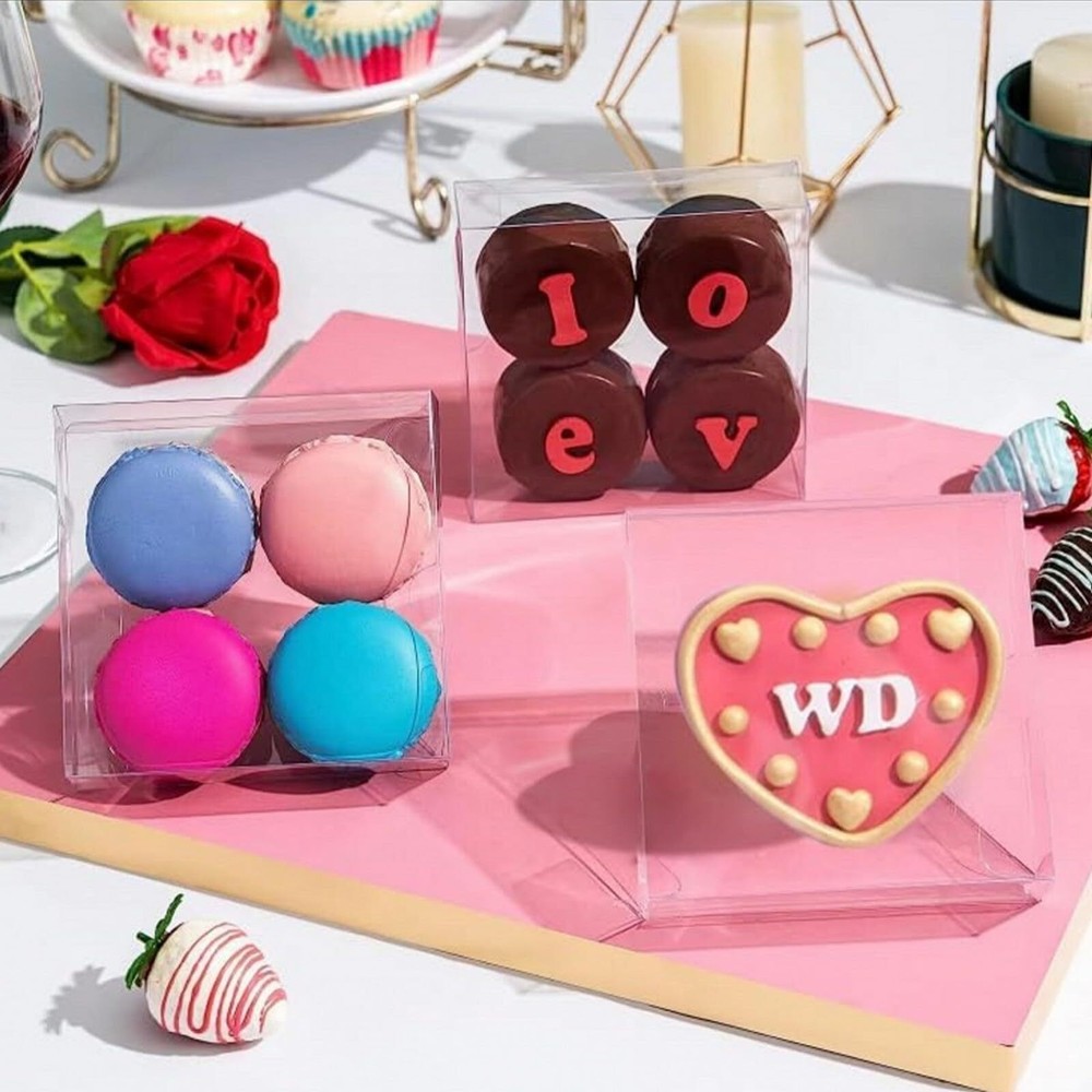 30 Pack 4x4x1.2inch Clear Single Cookies Boxes with Full Window Macaron Boxes...
