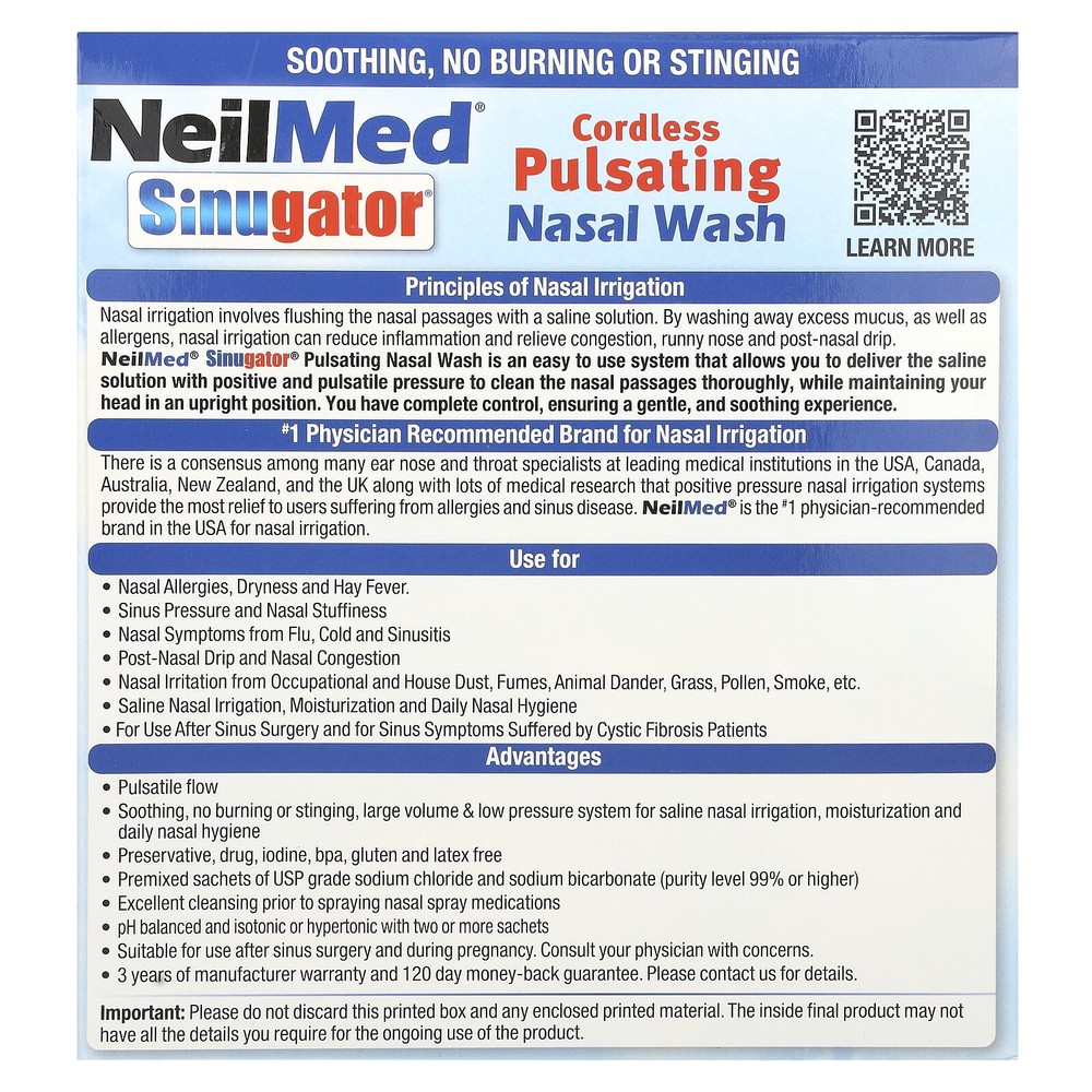 Sinugator®, Cordless Pulsating Nasal Wash, 3 Piece Set
