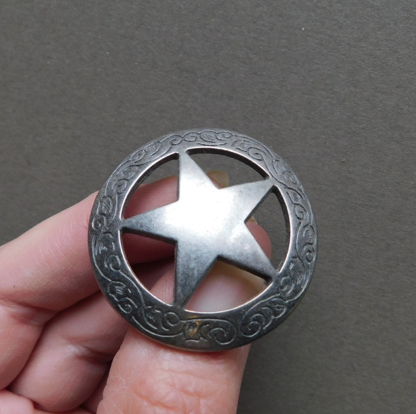 Star Concho - Silver tone with engraved border - for tack, leather items decor