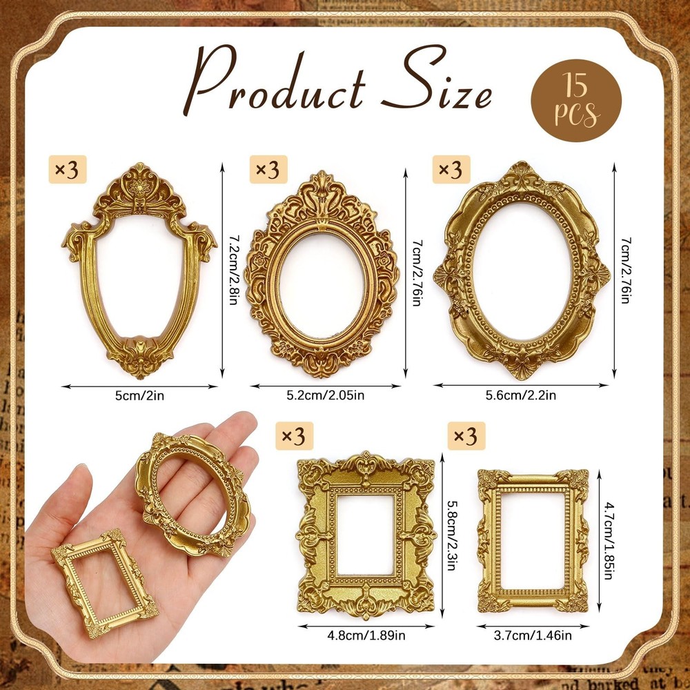 15 PCS Mini Vintage Frames, Tiny Resin Antique Frames, Small Gold picture pho...