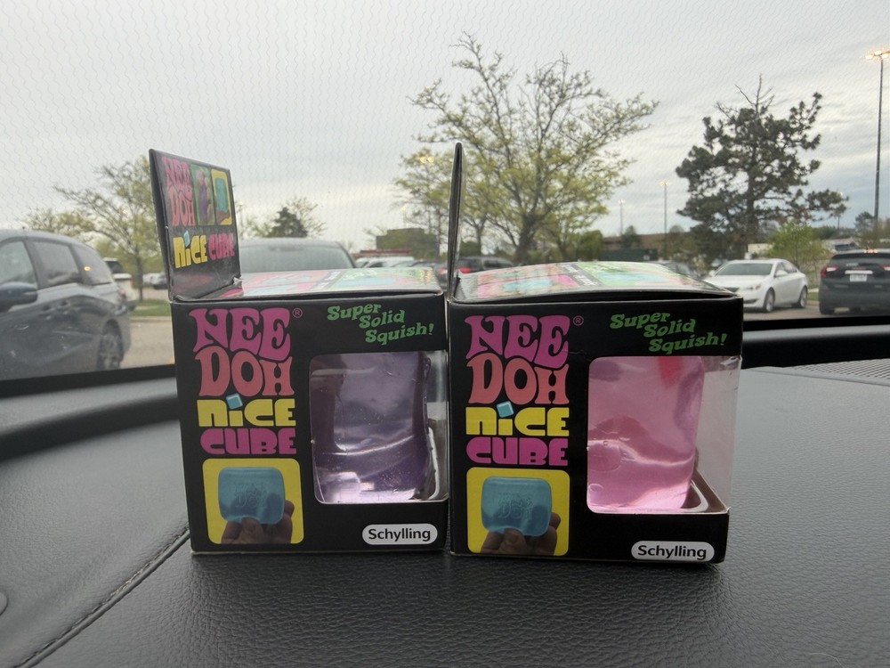 Two Nee Doh Nice Cube Super Solid Squish Tactile Squeeze Toy Purple Pink