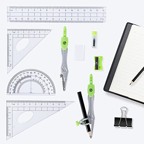 Geometry Kit 10 Pcs Math Compass Rulers and Protractor for Drawing Measurement