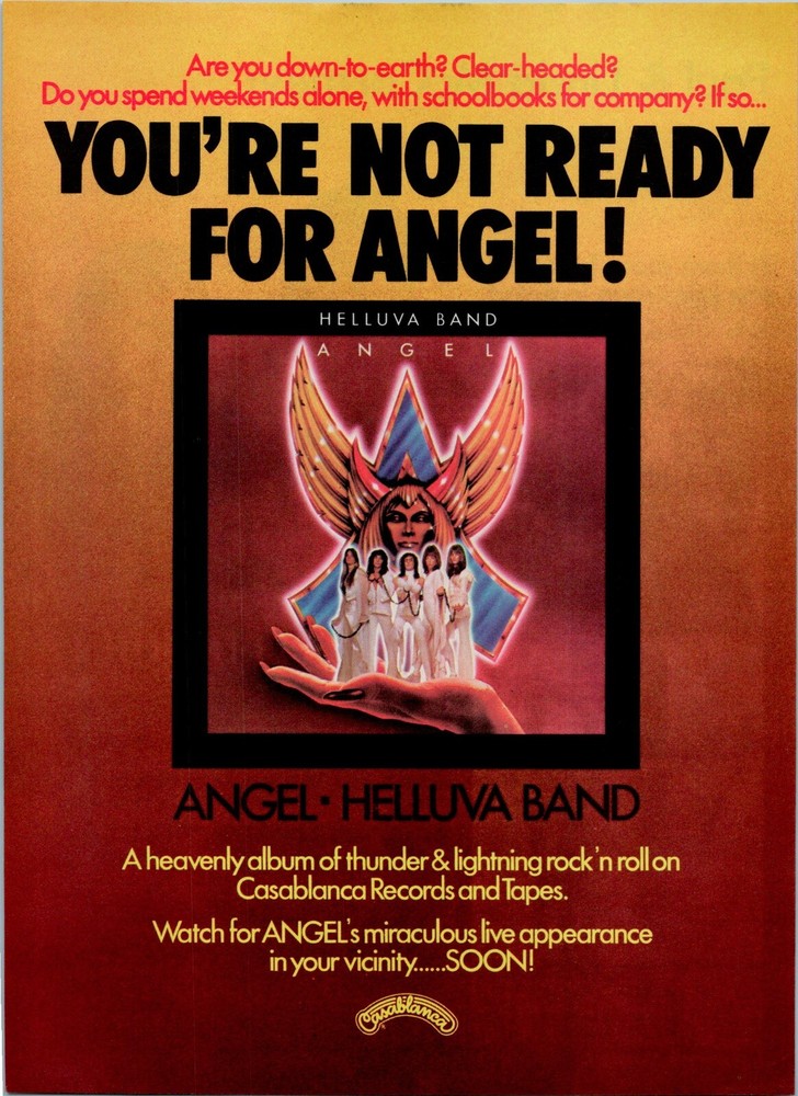 ANGEL  "HELLUVA BAND"  PUNKY MEADOWS  1976  MAG AD POSTER  8" x 11"
