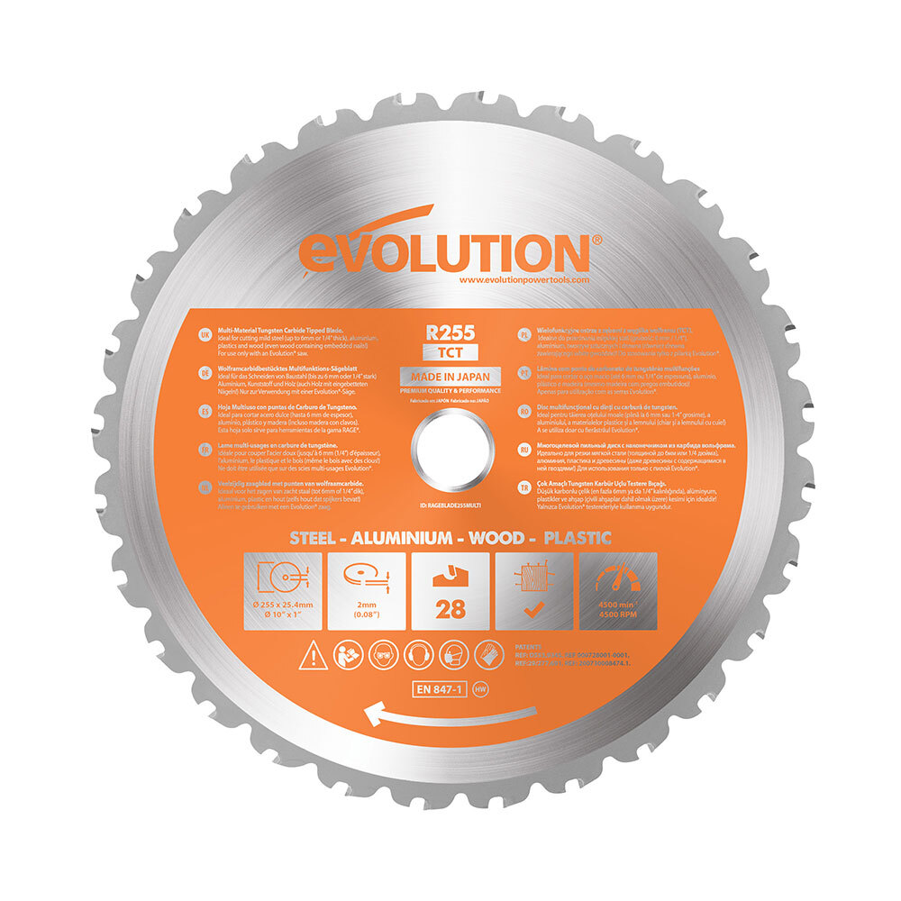 Evolution RAGE255BLADE Multi-Material Cutting Saw Blade, 10 Inch x 28-Tooth