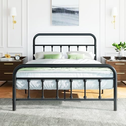 Full Size Metal Platform Bed Frame with Full Size | Round Frame Black