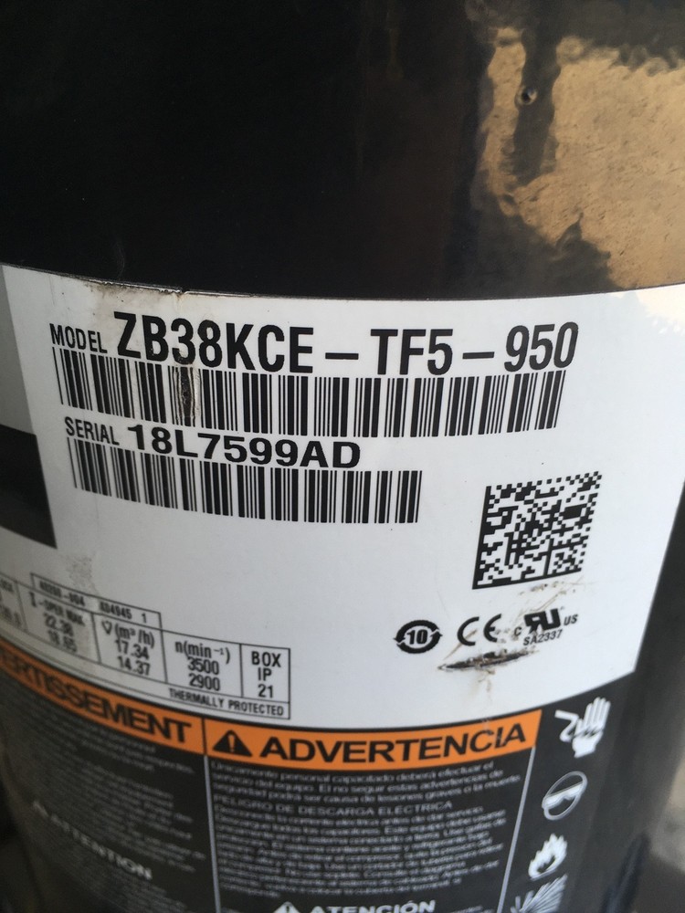 Copland Scroll Compressor ZB38KCE-TF5-950 200-230v, 3ph used