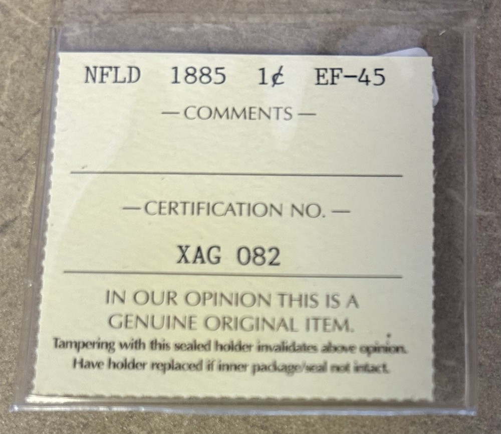 1885 Newfoundland 1 cent - ICCS EF45 XAG082 C6