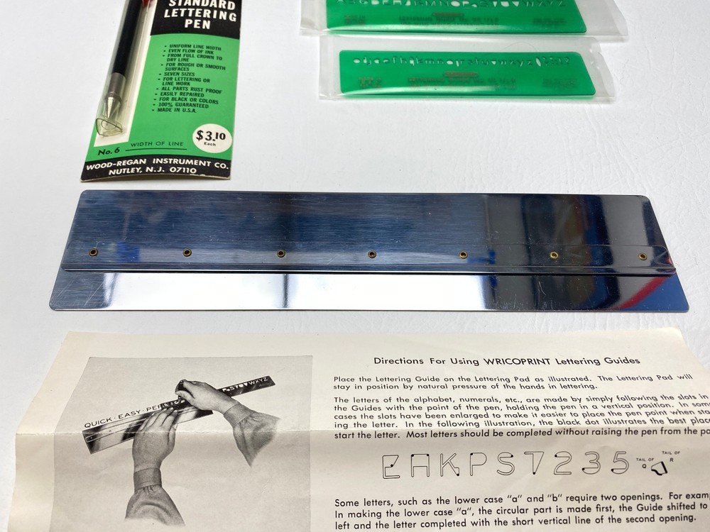 NOS Wricoprint Lettering Guide Model NV14 Drafting Set Engineering