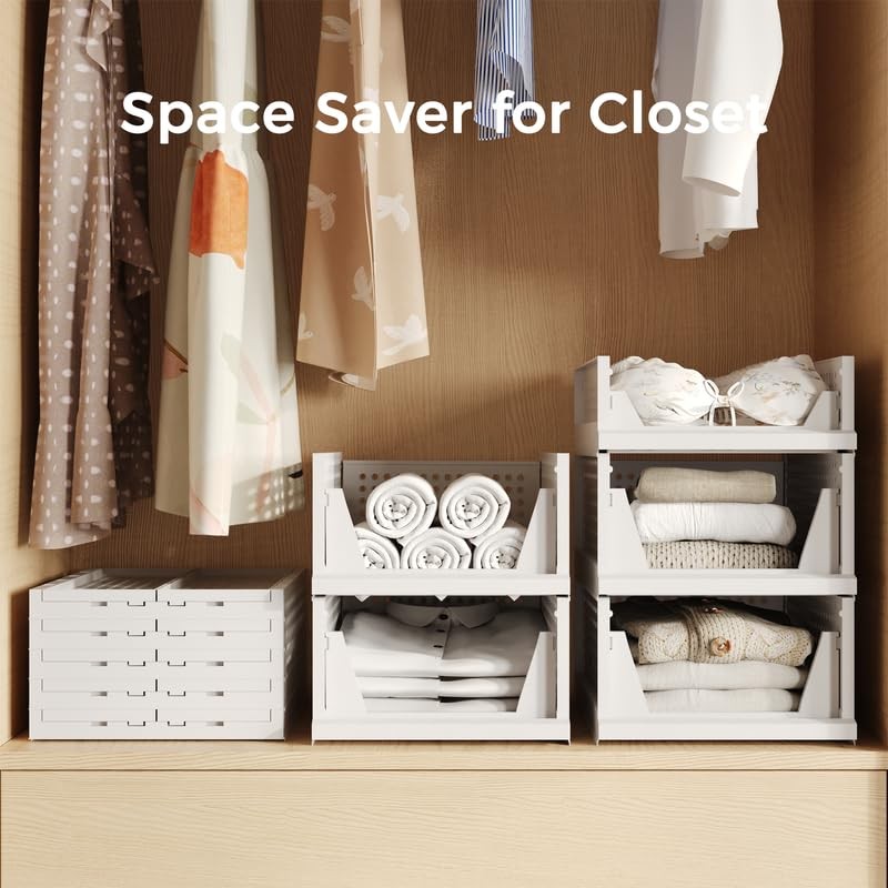 5 Pack Stackable Plastic Storage Closet Organizers and Storage Bins Drawer Sh...