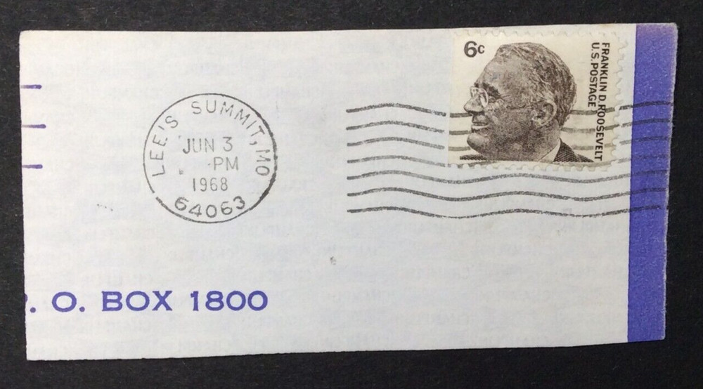 Lee's Summit, MO. Jun 3, 1968 - U.S. Postage Stamp Cut Postmark