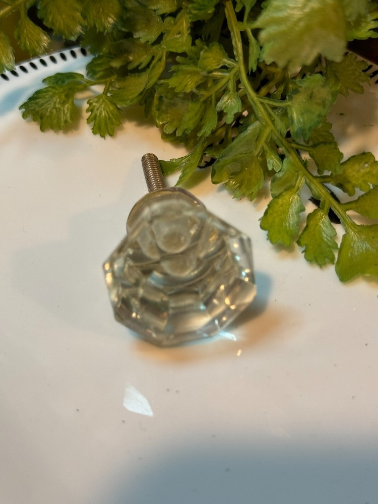 4; Glass Cabinet Knobs Clear Glass Drawer Pulls Depression Era Style w/Hardware