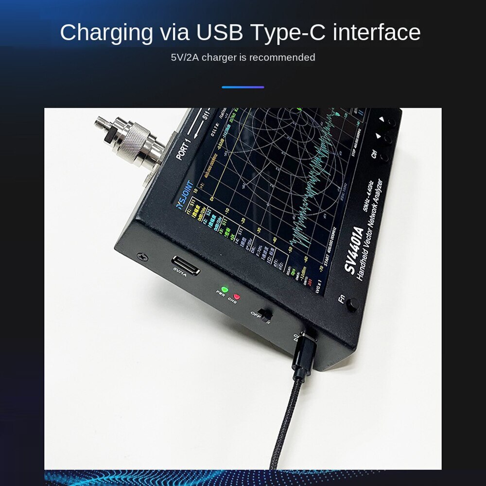 SV4401A 50KHz-4.4GHz VNA Vector Network Analyzer 100DB Dynamic 7 Inch Touch LCD