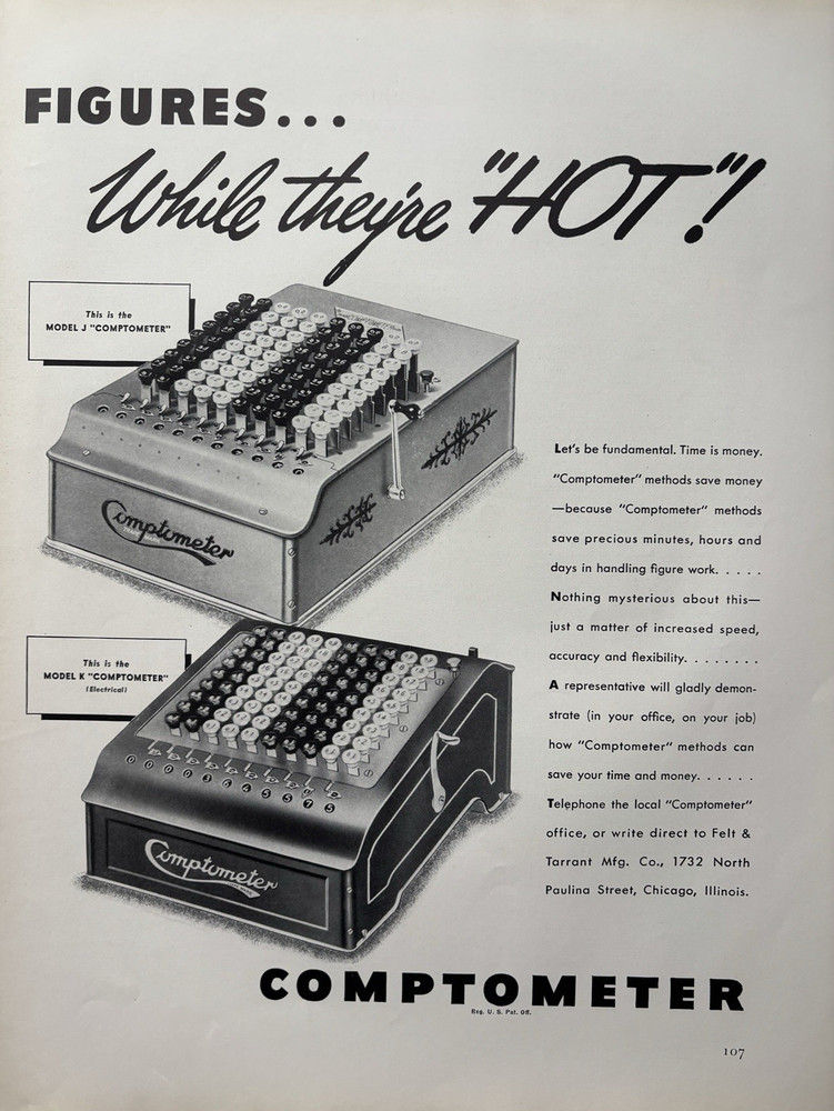 1930s Comptometer Figure Work Model J Tarrant MFG Co Adding Machine VTG Print Ad