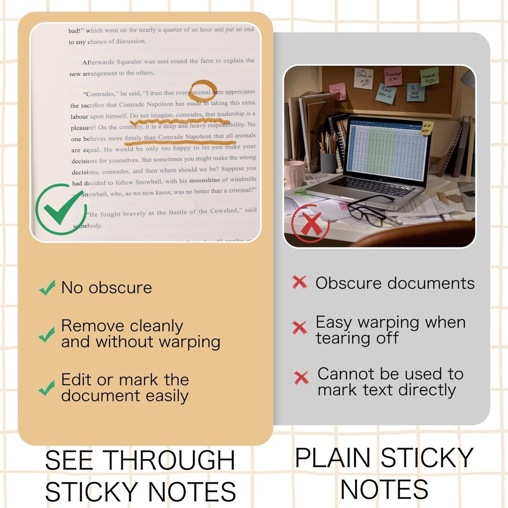 100 Sheets Extra Large Jumbo Transparent Sticky Notes Clear Self Sticky Notes...