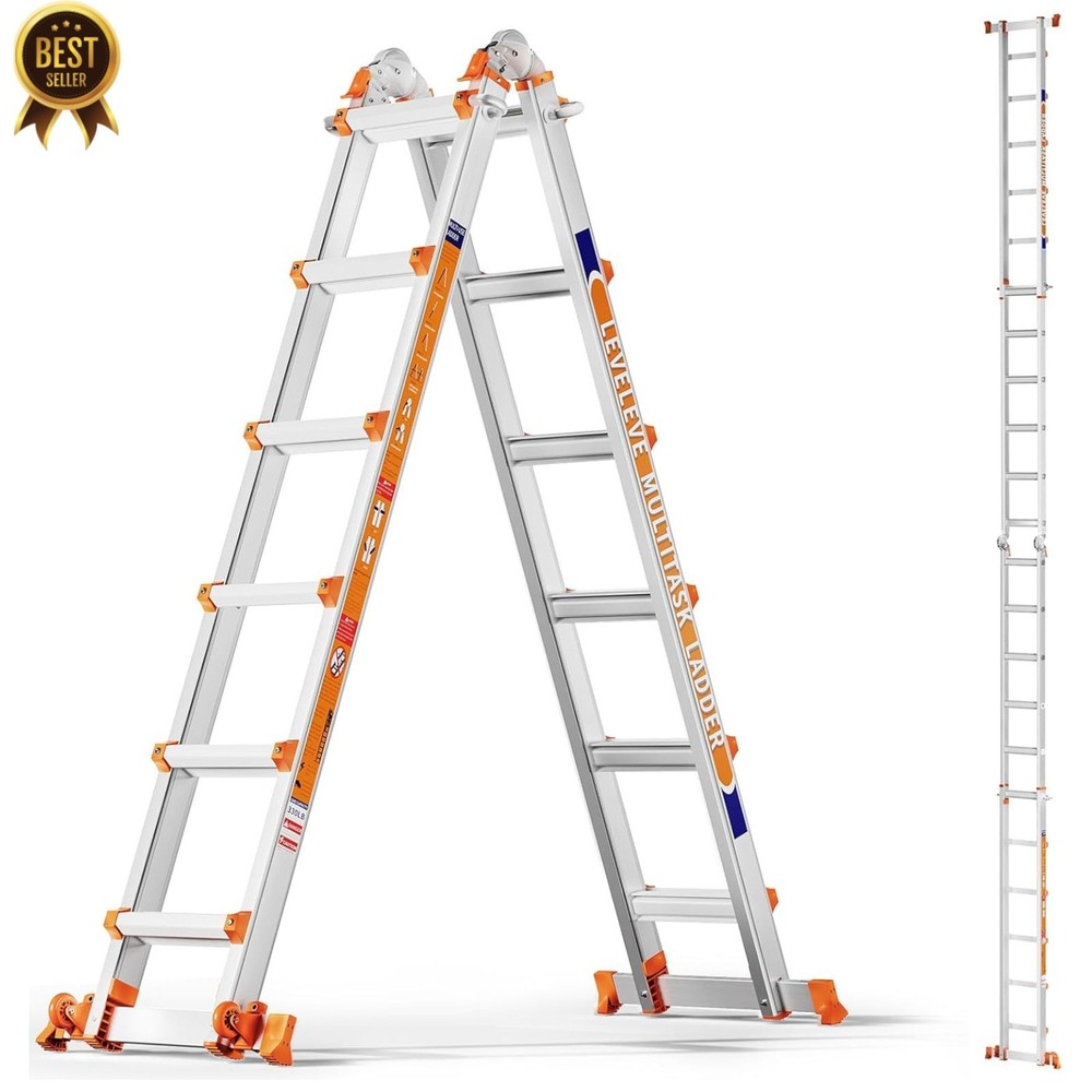 20FT Telescoping Multi Position Ladder with Stabilizer Wheels