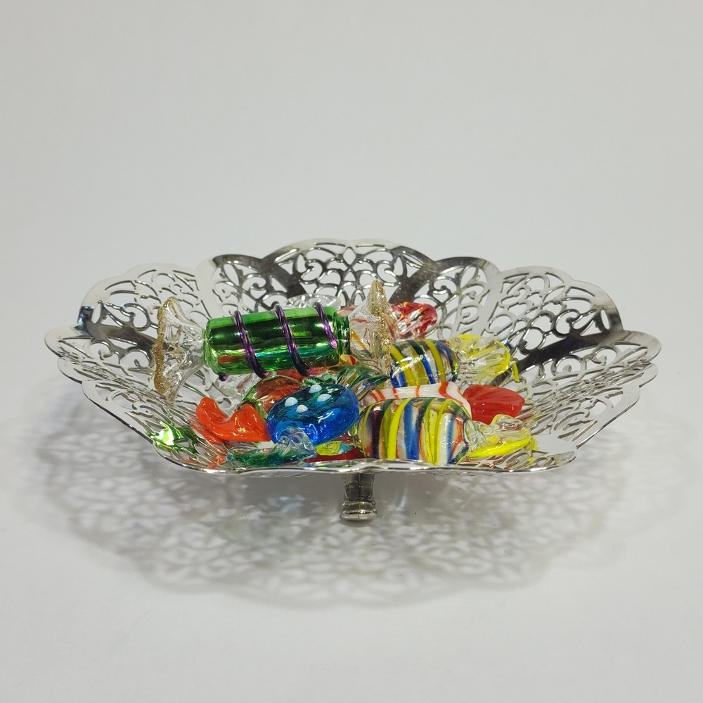 Vintage Lovelace Silver Plate Reticulated Candy Dish Ruffled Edges, Footed