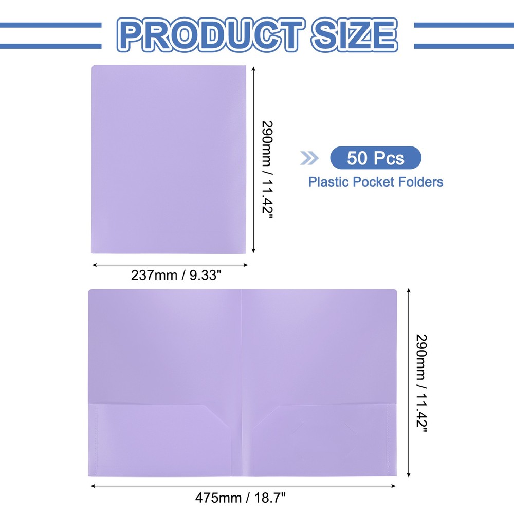 Purple Plastic Folders with Pockets, 50 Pack Plastic Pocket Folders
