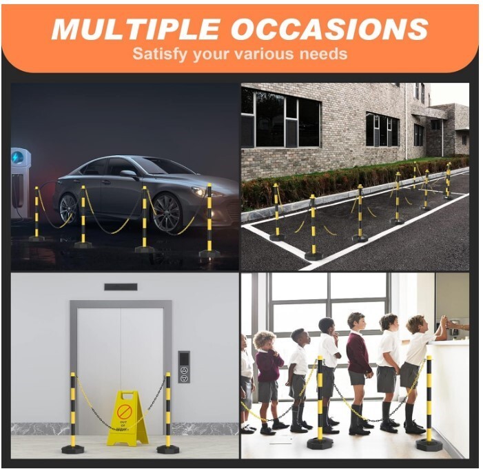 5 Pack Traffic Delineator Post Cones with Fillable Base with 5Ft Plastic Chain