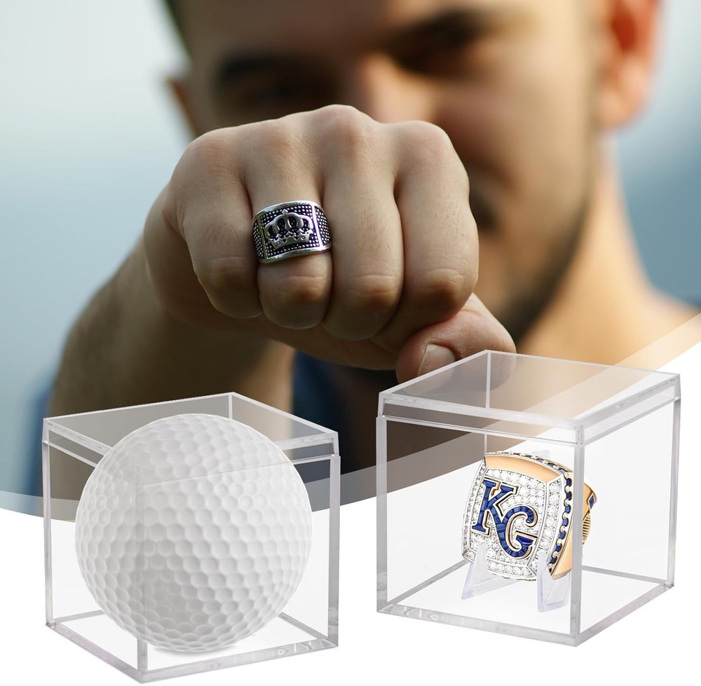 2 Pack Championship Ring Display Case Clear Acrylic Ring Case Display Box for Sp