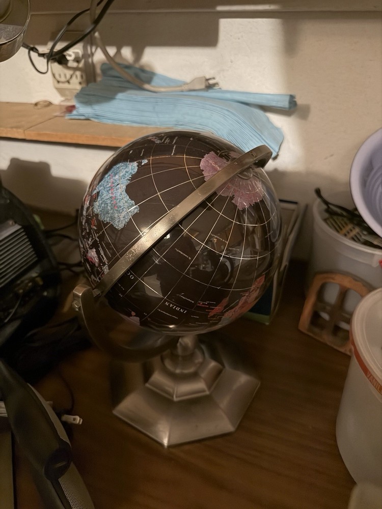 Decorative Tabletop Globe, Metallic Base, Rotating, Black Pink Blue Map
