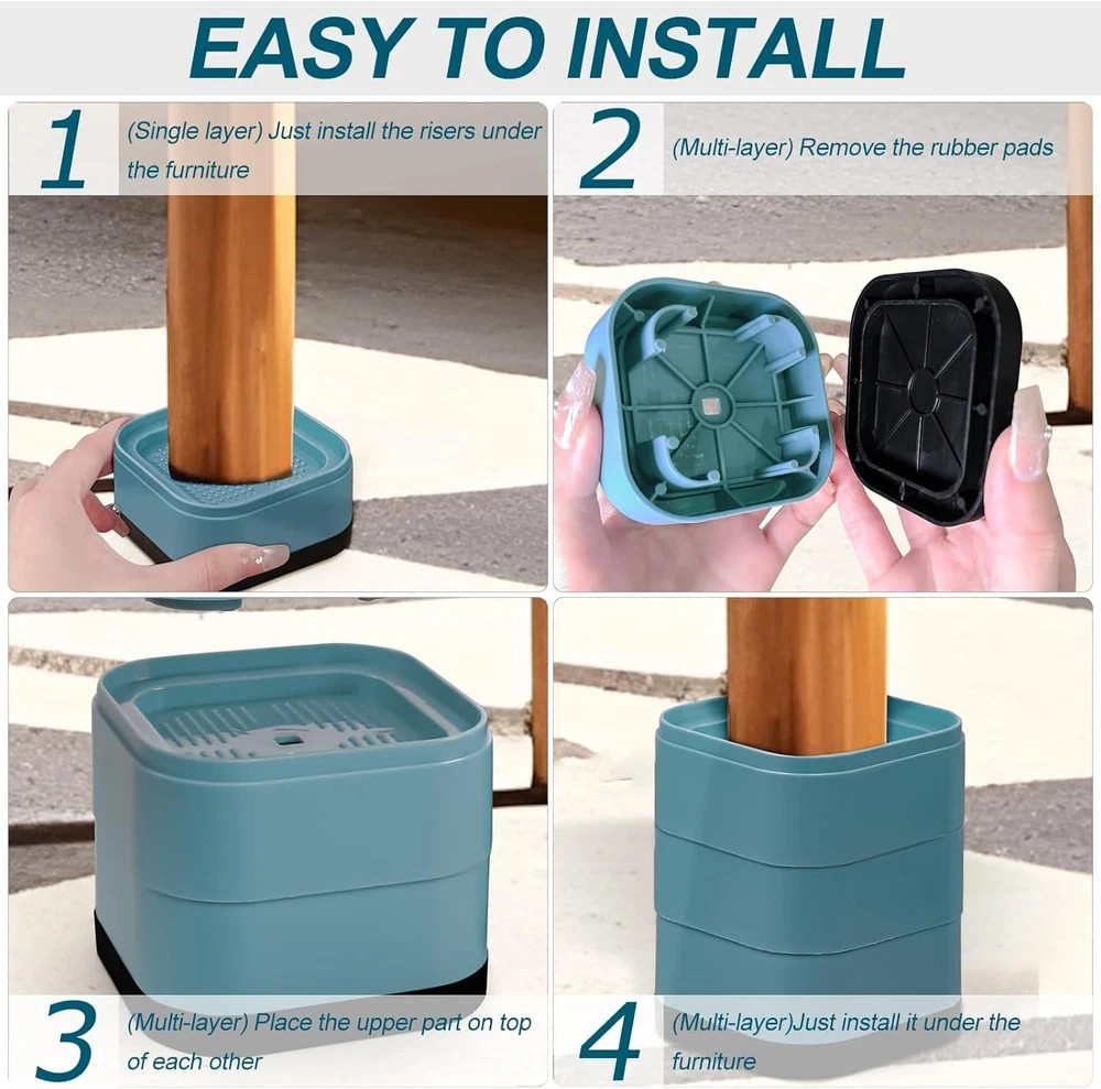 12 Pack Furniture Risers, Adjustable Bed Risers Heavy Duty Stackable Bed Raisers