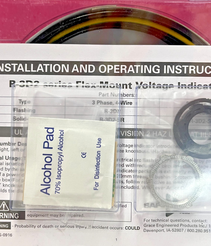 New NIB Grace Engineered Flex Mount Voltage Indicator R-3D2, 3 Phase 4 Wire