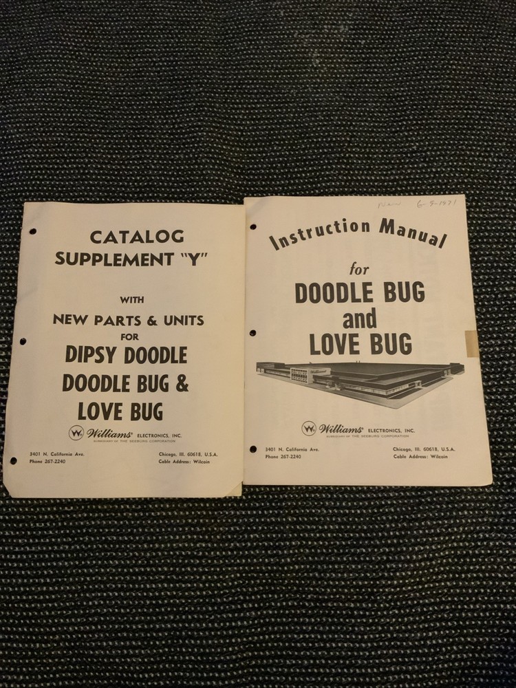 ORIGINAL-WILLIAMS-DOODLE BUG & LOVE BUG-INSTRUCTION MANUAL & CATALOG SUPPLEMENT