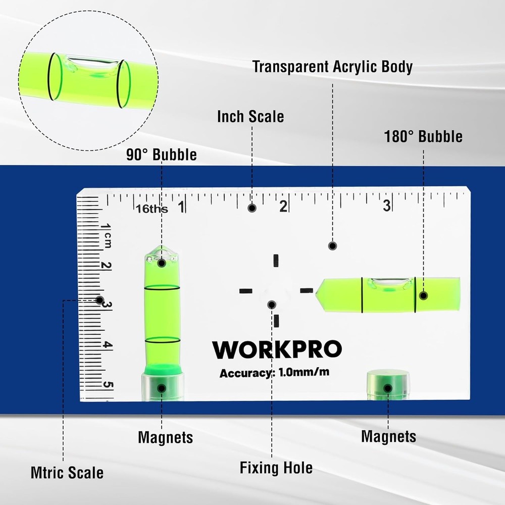 WORKPRO Small Level, 3-3/4 Inch Mini Level Tool, Inch, Transparent