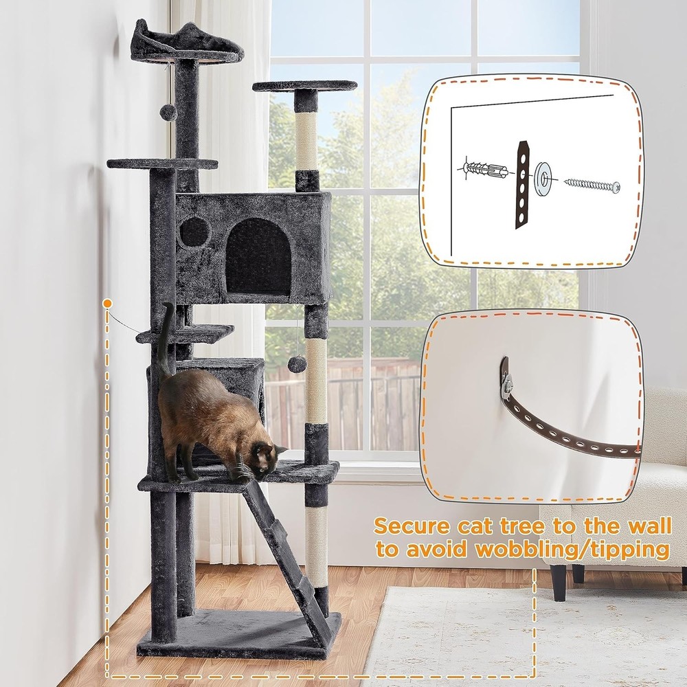 Larget Cat Tree, 80in Multi-Level Cat Tower with Cat Scratching Posts, Double...
