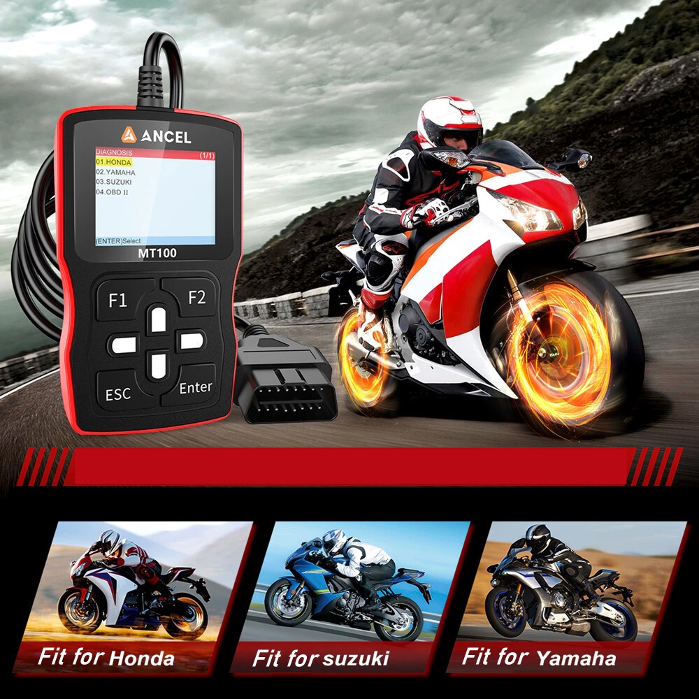 Motorcycle Scanner OBD2 Code Reader Engine ABS Diagnostic Tool w/ Adapter Cables