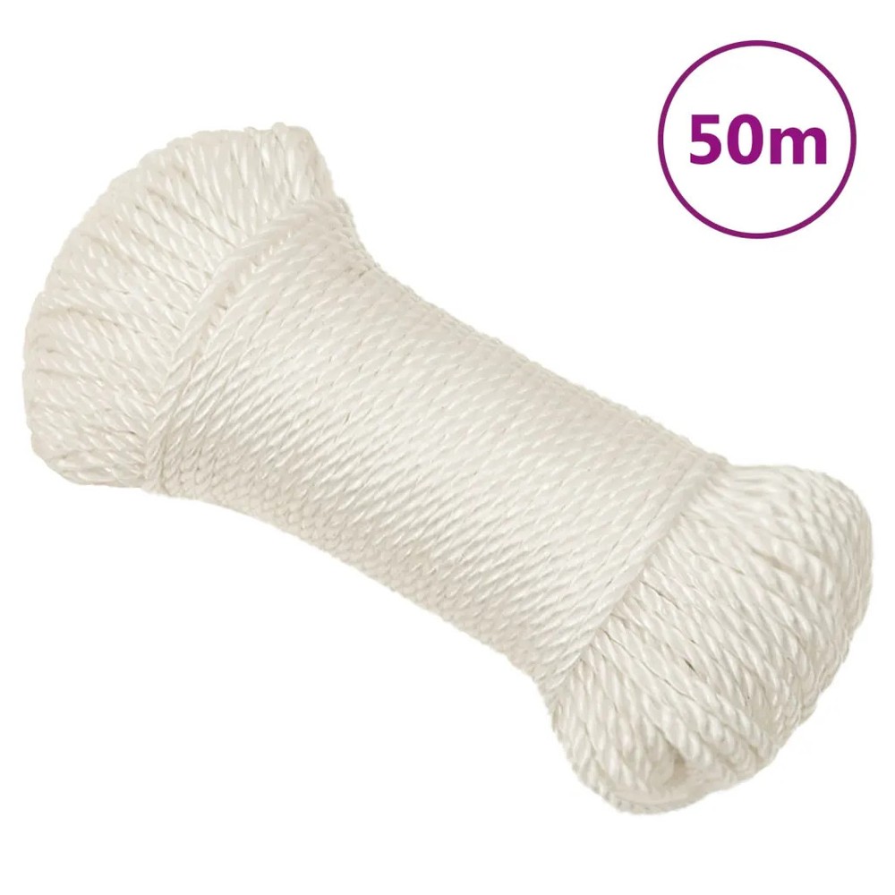Work Rope 8mm x 50m White Polypropylene Twisted UV Weather Resistant Floatable