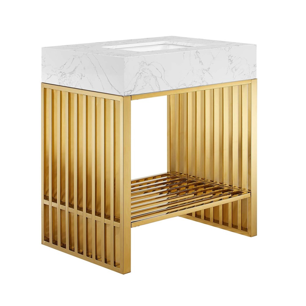 Modway Gridiron 30" Bathroom Vanity in White Gold