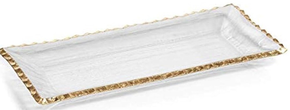 Gold scalloped edge glass serving tray. 19.25” x 7”