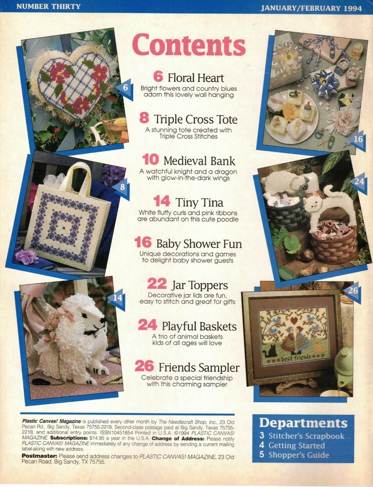 Plastic Canvas Magazine 18 Plastic Canvas Pattern Projects Jan Feb 1994