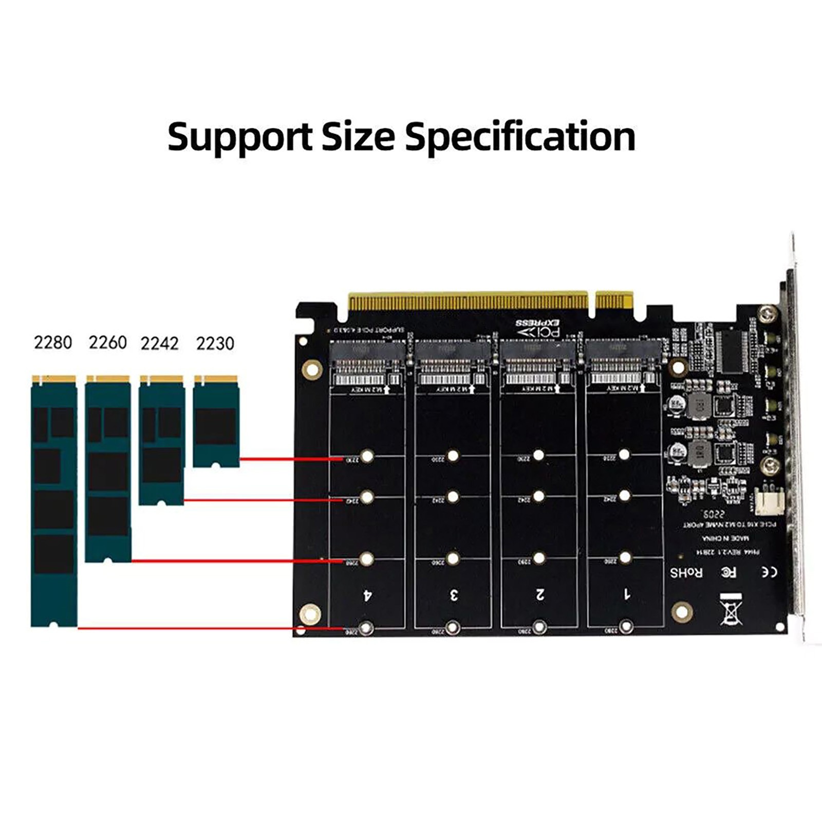 M.2 NVME SSD To PCIE X16 Adapter Connector 4 Port Expansion Card 4x32Gbps