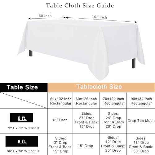 6 Pack Table Cloth for Rectangle Tables,60x102 inch 6Pack 60x102 inch White
