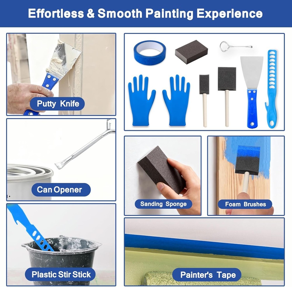 MAXWAVE Paint Roller Kit with Extension Pole, 34 Piece Set, 4" and 9" Paint Roll
