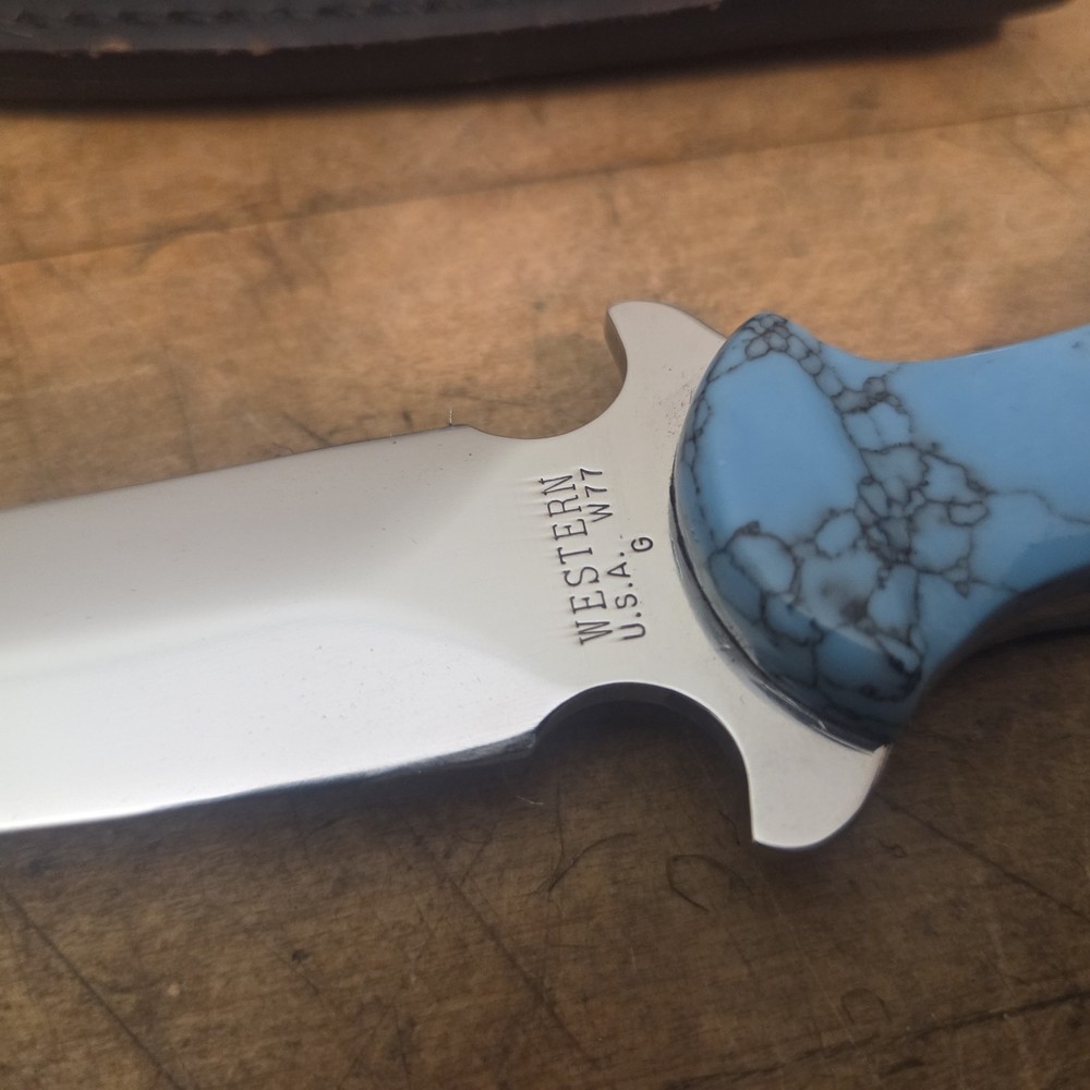 Western W77 Stabilized Turquoise Fixed Blade Boot Knife w/sheath