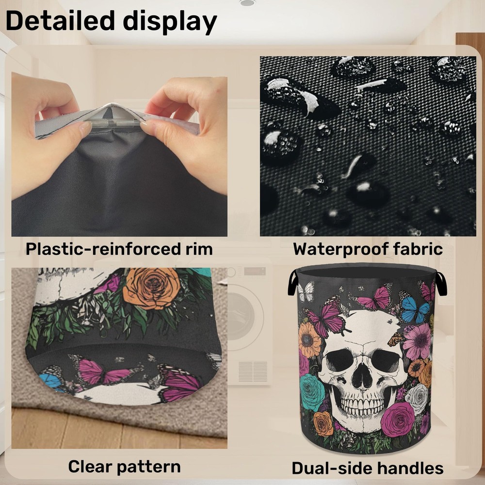 Skull Gothic Laundry Hamper - Foldable Waterproof Fabric Laundry Basket with ...