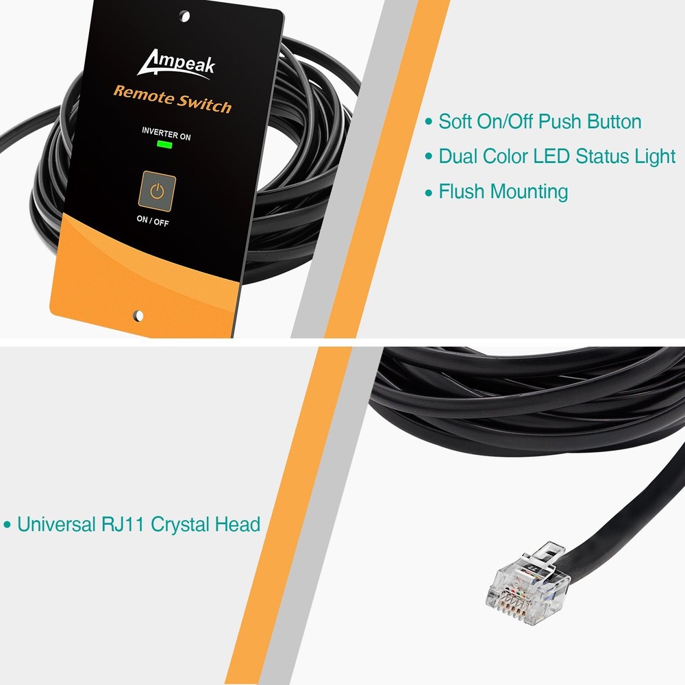AC Power Inverter Remote On/Off Switch with 20 Ft Cable Push Button Switch LE...