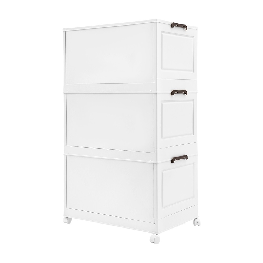 3-Tier Stackable Storage Bins with Lids & Wheels Foldable Closet Organizer Box